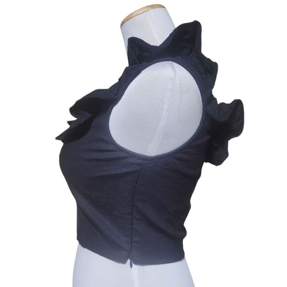 Express Linen-Blend Ruffle Cutout Back Peplum Tank Womens XS Black Top 028631050 - Picture 2 of 10